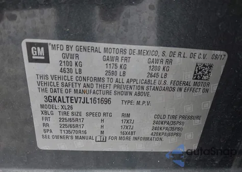 2018 GMC Terrain Sle из США, поврежденный, VIN 3GKALTEV7JL161696